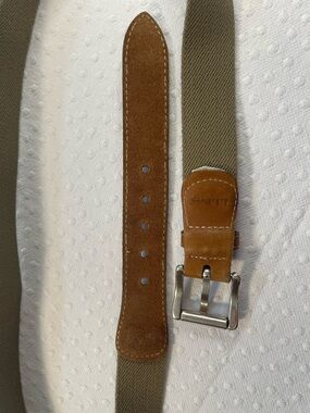 LL BEAN Casual Olive Green Canvas and Brown leather Men’s Belt Men’s waist 44”